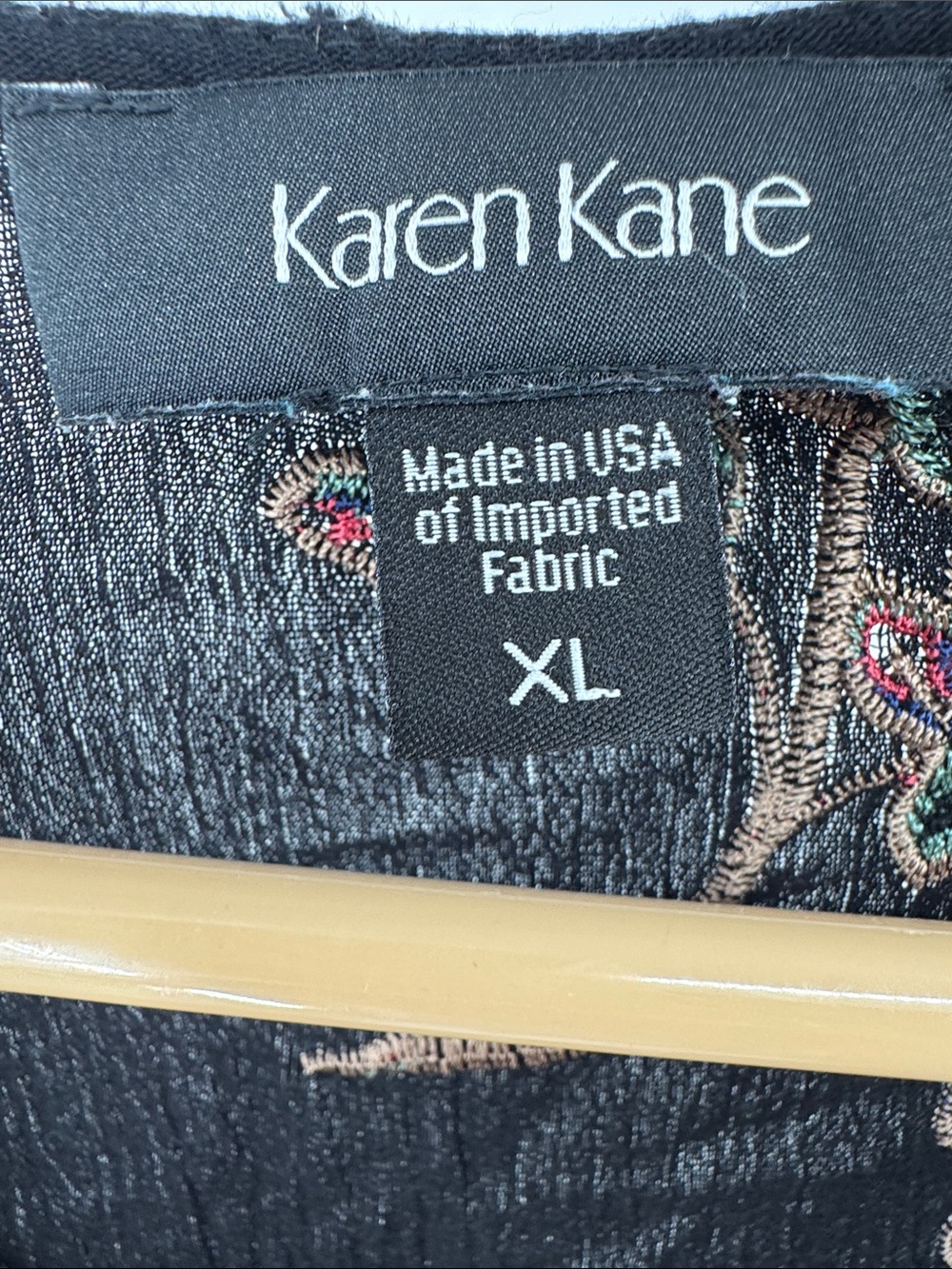 Karen Kane Black Embroidered V-Neck Peplum Top floral bell sleeve XL flowy boho - Picture 6 of 11